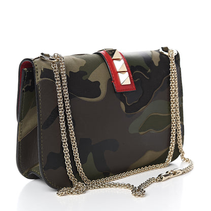 Valentino Garavani Nappa Canvas Camouflage Medium Glam Lock Rockstud Flap Verde 2 of 11