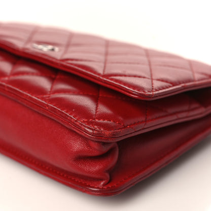Chanel Lambskin Quilted Wallet On Chain WOC Red 10 of 11
