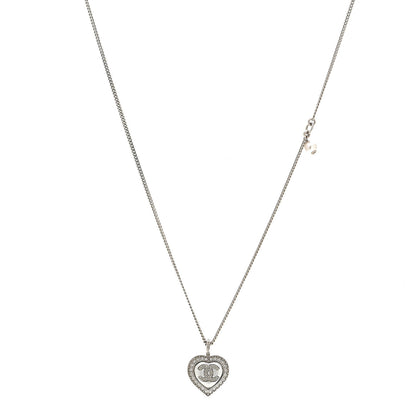 Chanel Crystal Pearl CC Heart Necklace Silver 1 of 6