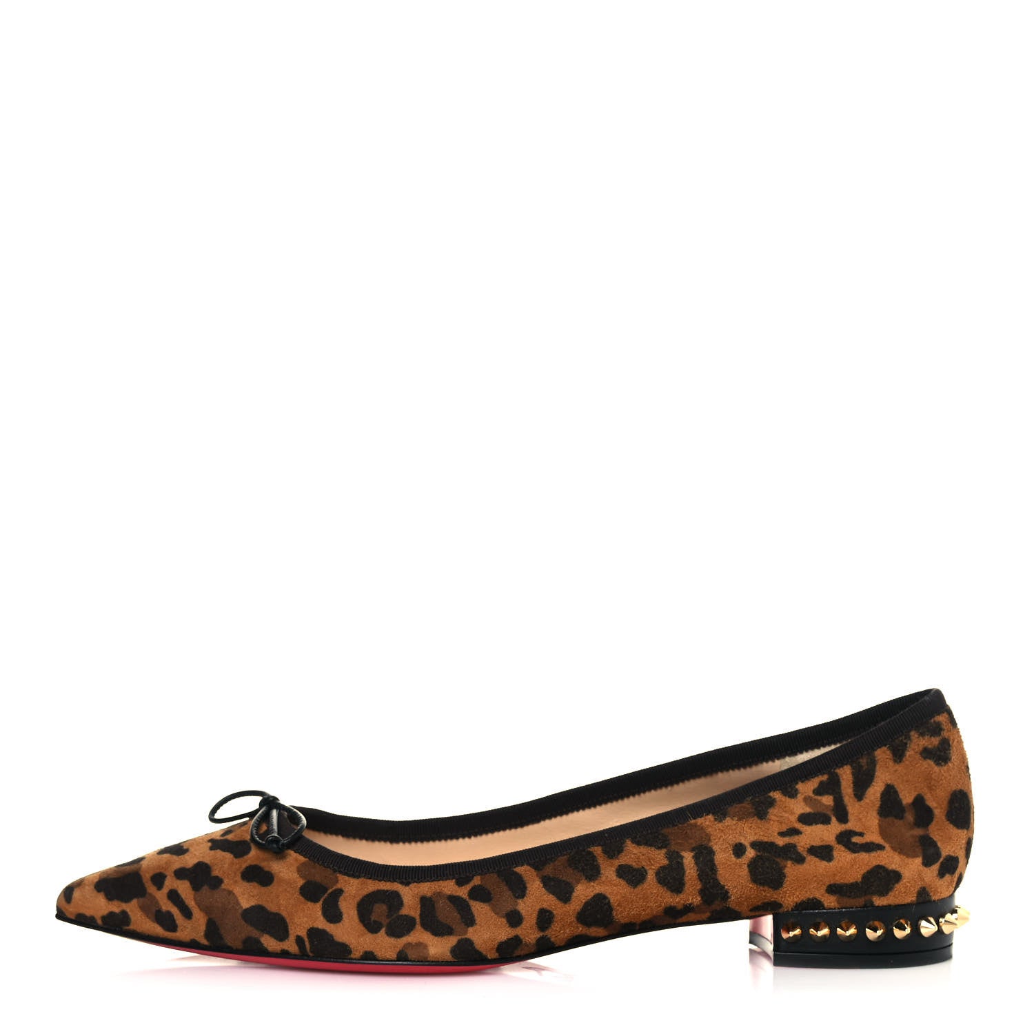 Christian Louboutin Veau Velours Nappa Leopard Print Spiked Hall Flats 40 Caramel 1 of 10