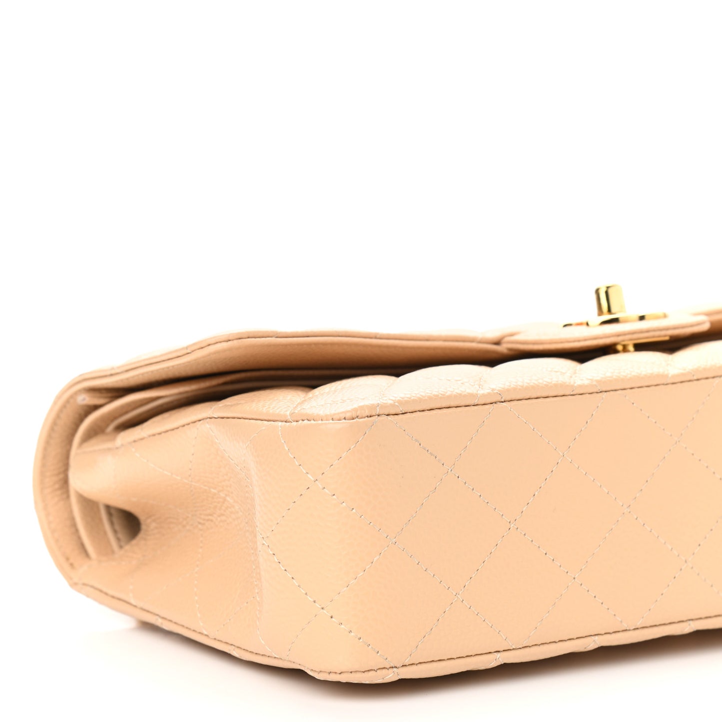 Caviar Quilted Medium Double Flap Light Beige
