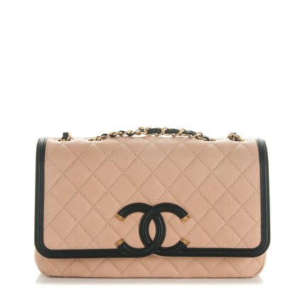 Chanel Caviar Quilted Medium CC Filigree Flap Beige Black 1 of 8