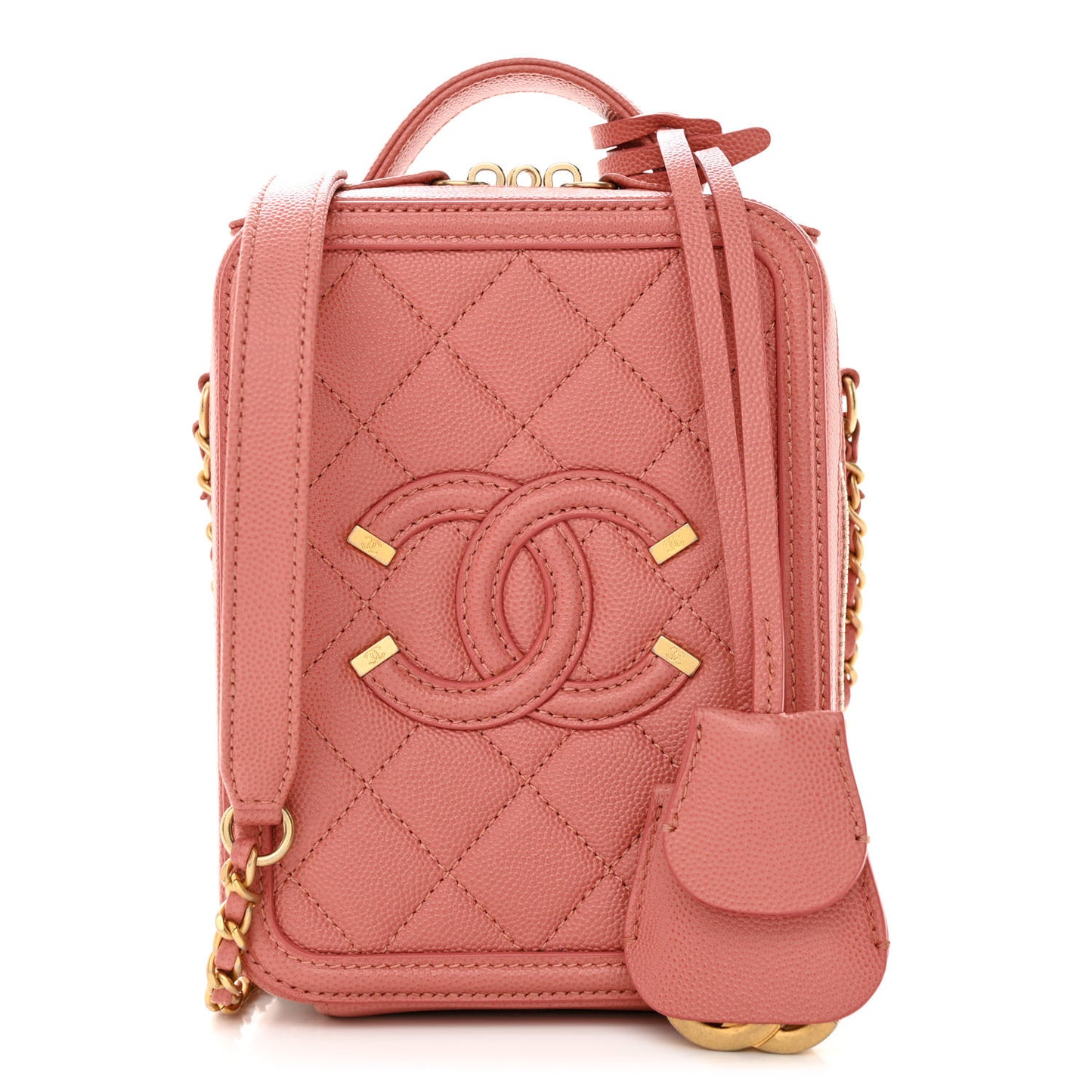 Caviar Quilted CC North South Filigree Vanity Case Pink