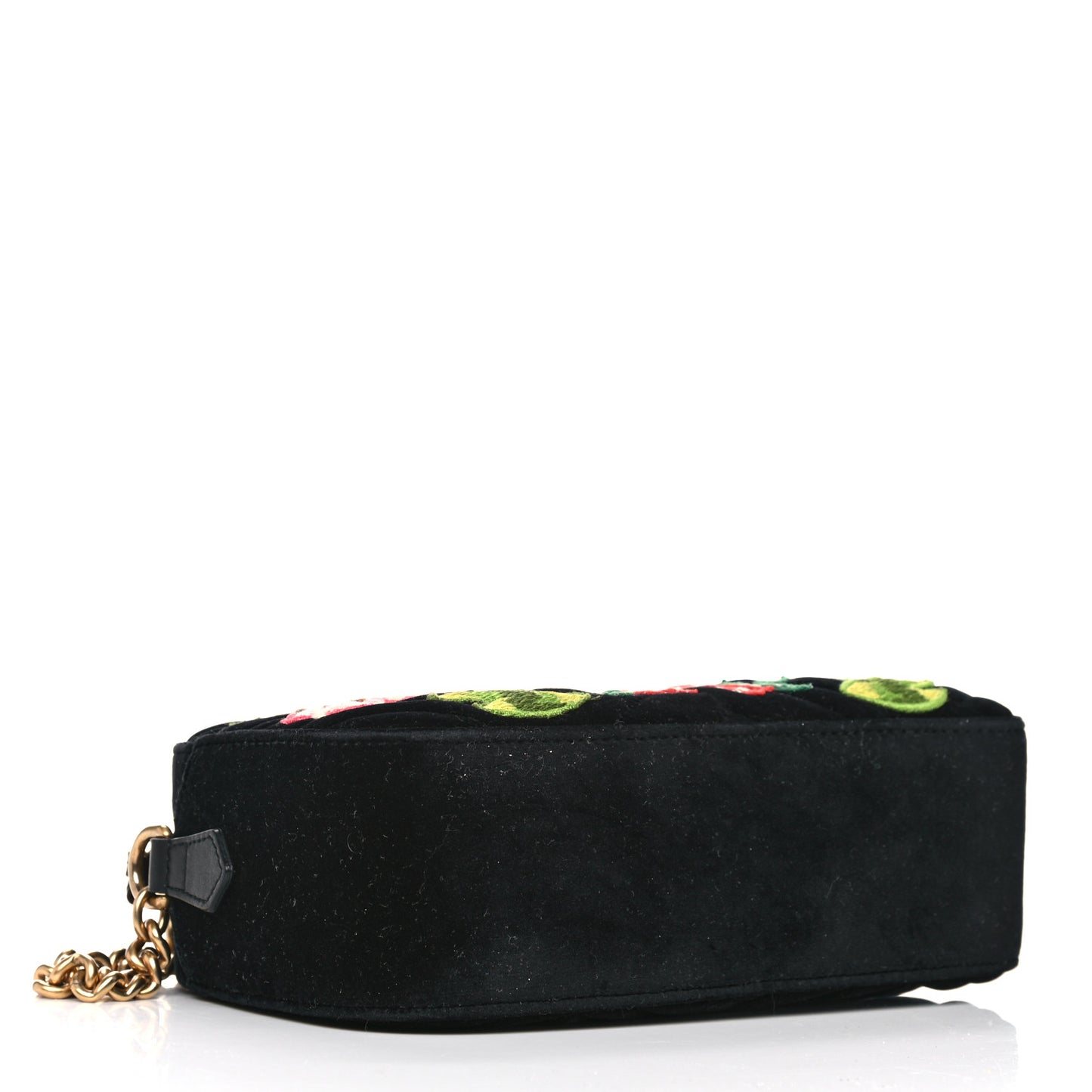 Velvet Matelasse Deer Embroidered Small GG Marmont Chain Shoulder Bag Black