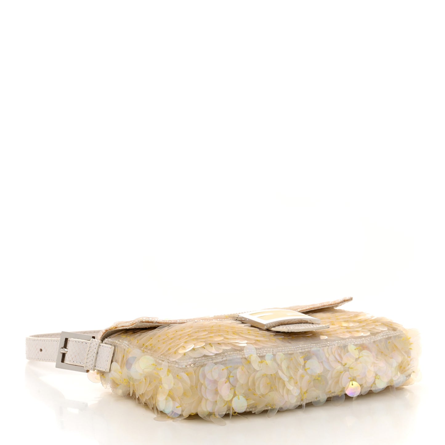Sequin Paillettes Snakeskin Baguette White