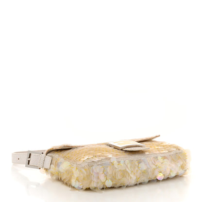 Fendi Sequin Paillettes Snakeskin Baguette White 4 of 11