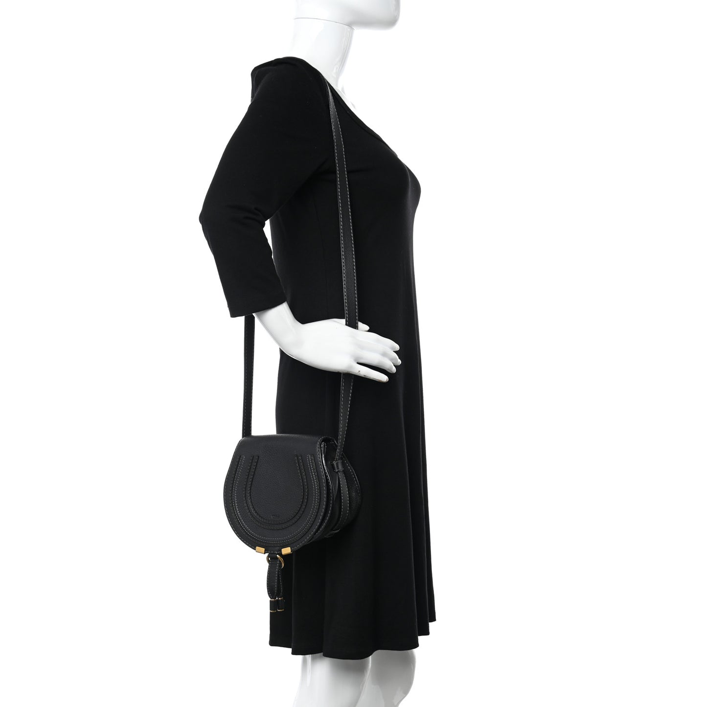 Calfskin Mini Marcie Round Crossbody Bag Black