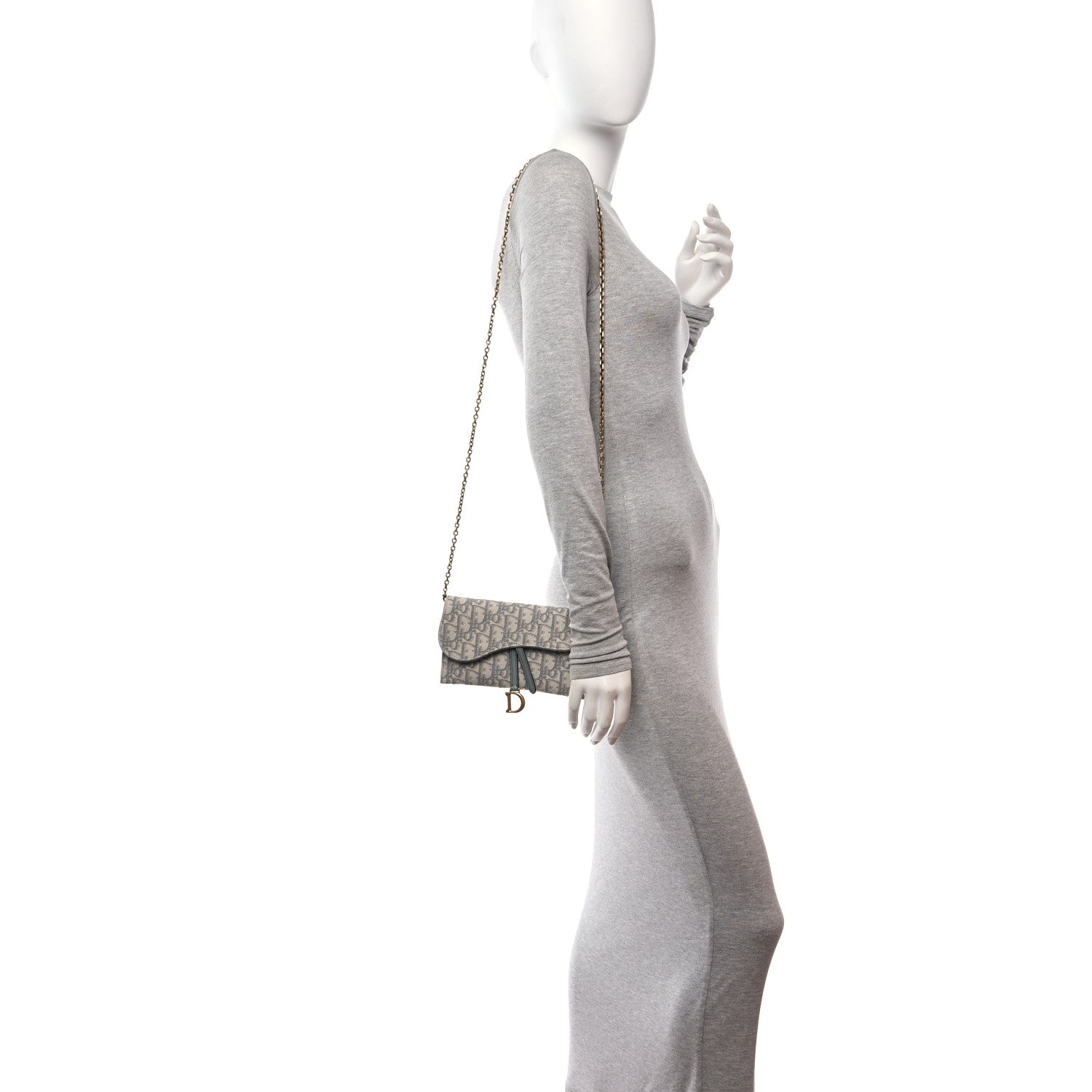 Christian Dior Oblique Saddle Chain Long Wallet Grey 2 of 11