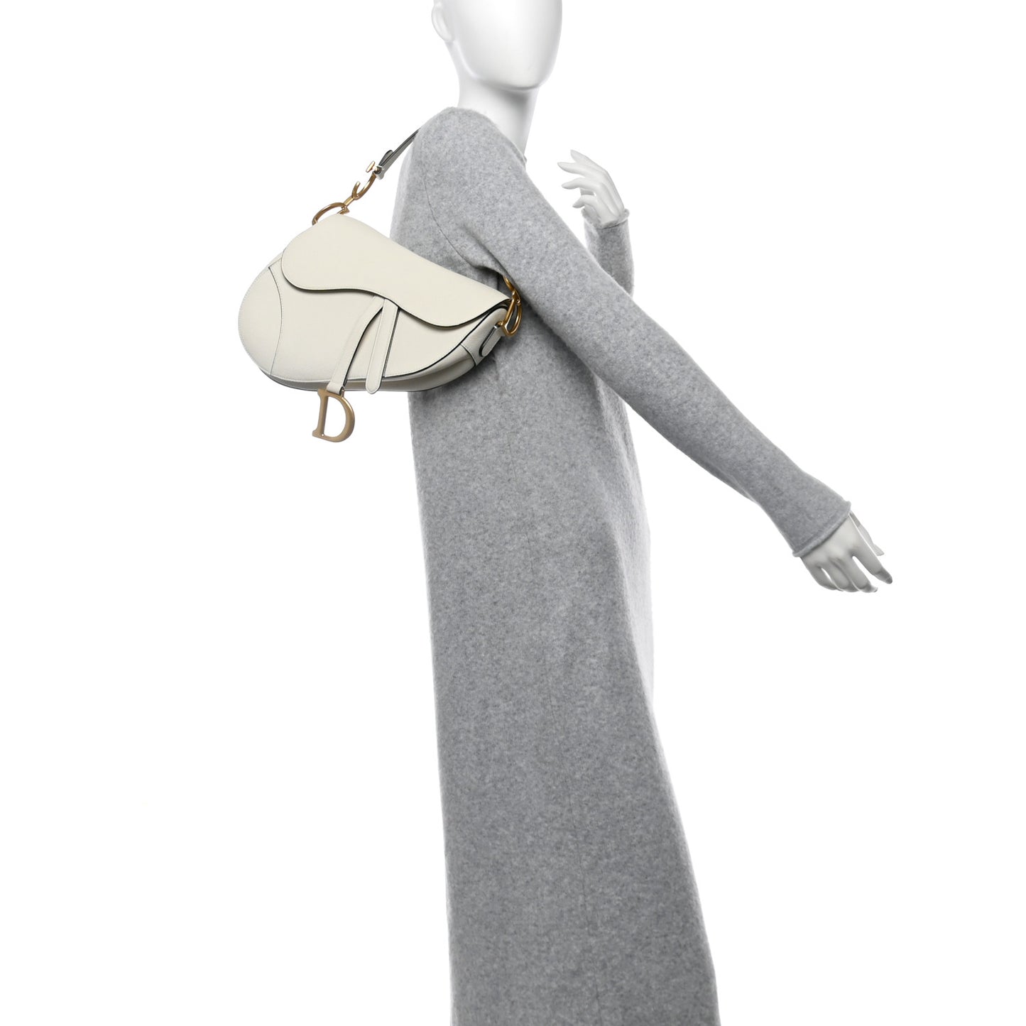 Grained Calfskin Saddle Bag White