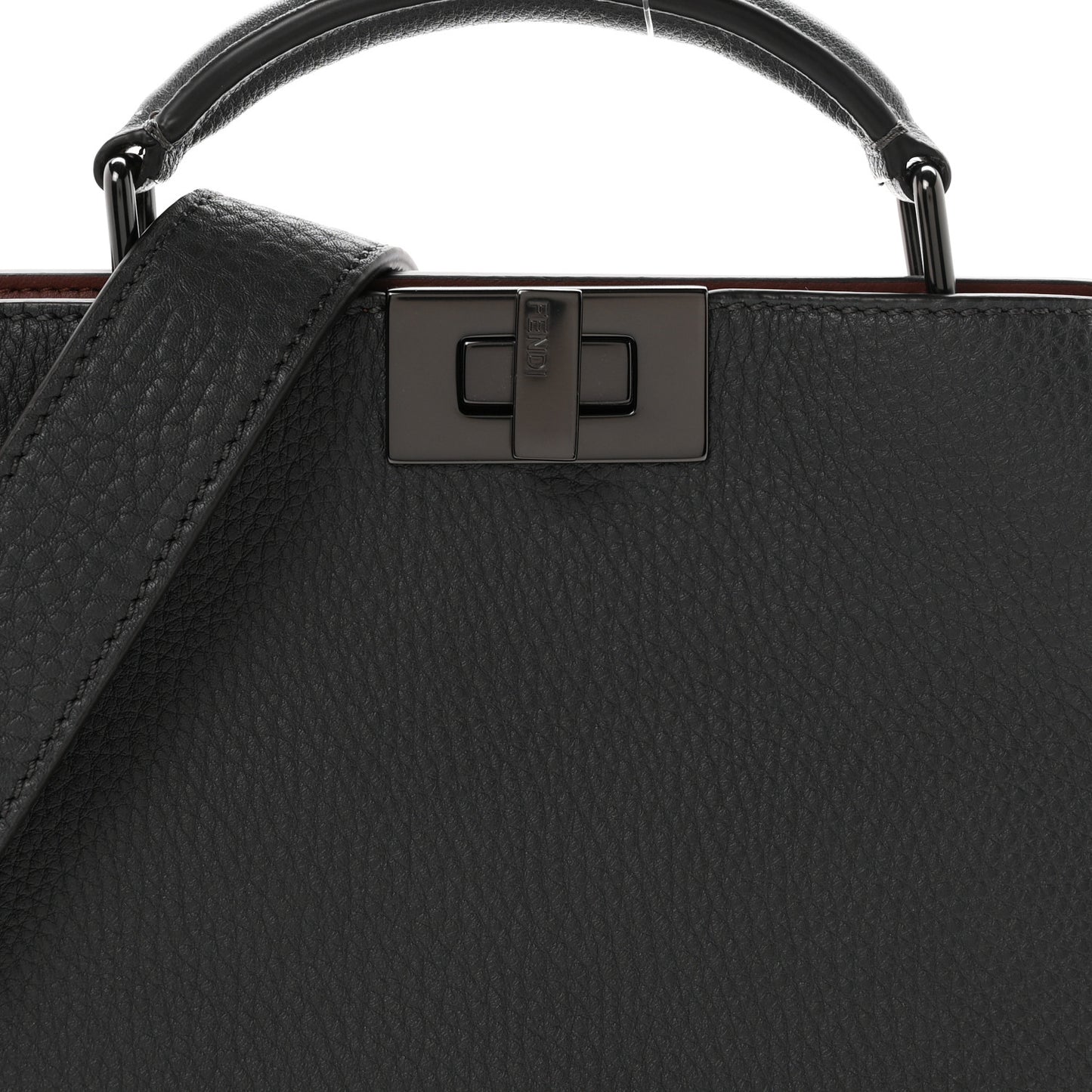 Cuoio Romano Vitello Cover Glazed Fabric Bi-Color FF 1974 Mini Peekaboo I SEE U Satchel Asfalto Praline Tobacco Moro