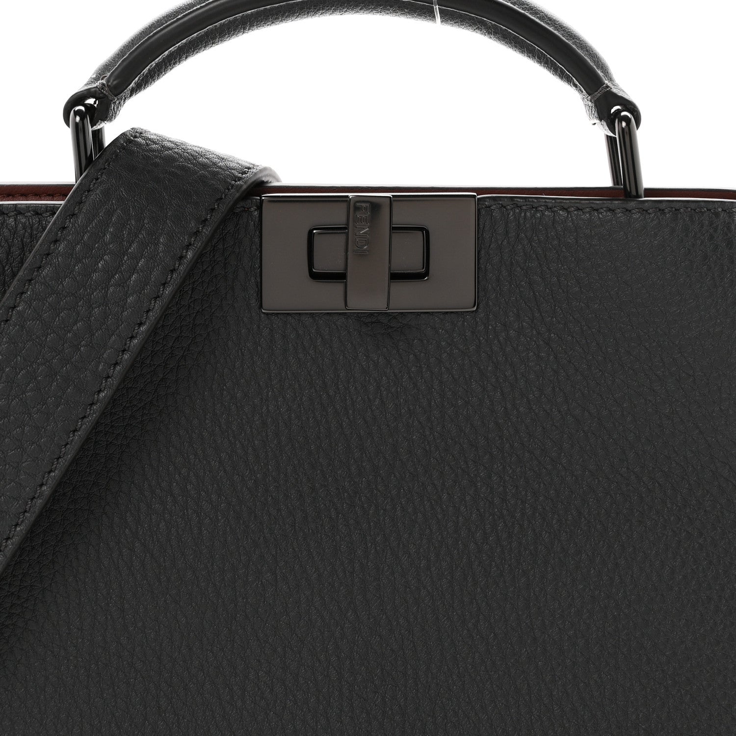 Fendi Cuoio Romano Vitello Cover Glazed Fabric Bi-Color FF 1974 Mini Peekaboo I SEE U Satchel Asfalto Praline Tobacco Moro 9 of 11