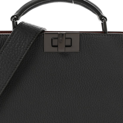 Fendi Cuoio Romano Vitello Cover Glazed Fabric Bi-Color FF 1974 Mini Peekaboo I SEE U Satchel Asfalto Praline Tobacco Moro 9 of 11