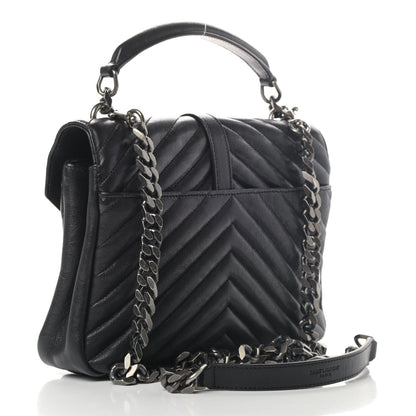 Saint Laurent Sheepskin Matelasse Chevron Monogram Medium College Bag Black 2 of 4