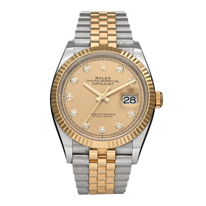 Rolex Stainless Steel 18K Yellow Gold Diamond 36mm Oyster Perpetual Datejust Watch Champagne 126233 1 of 5