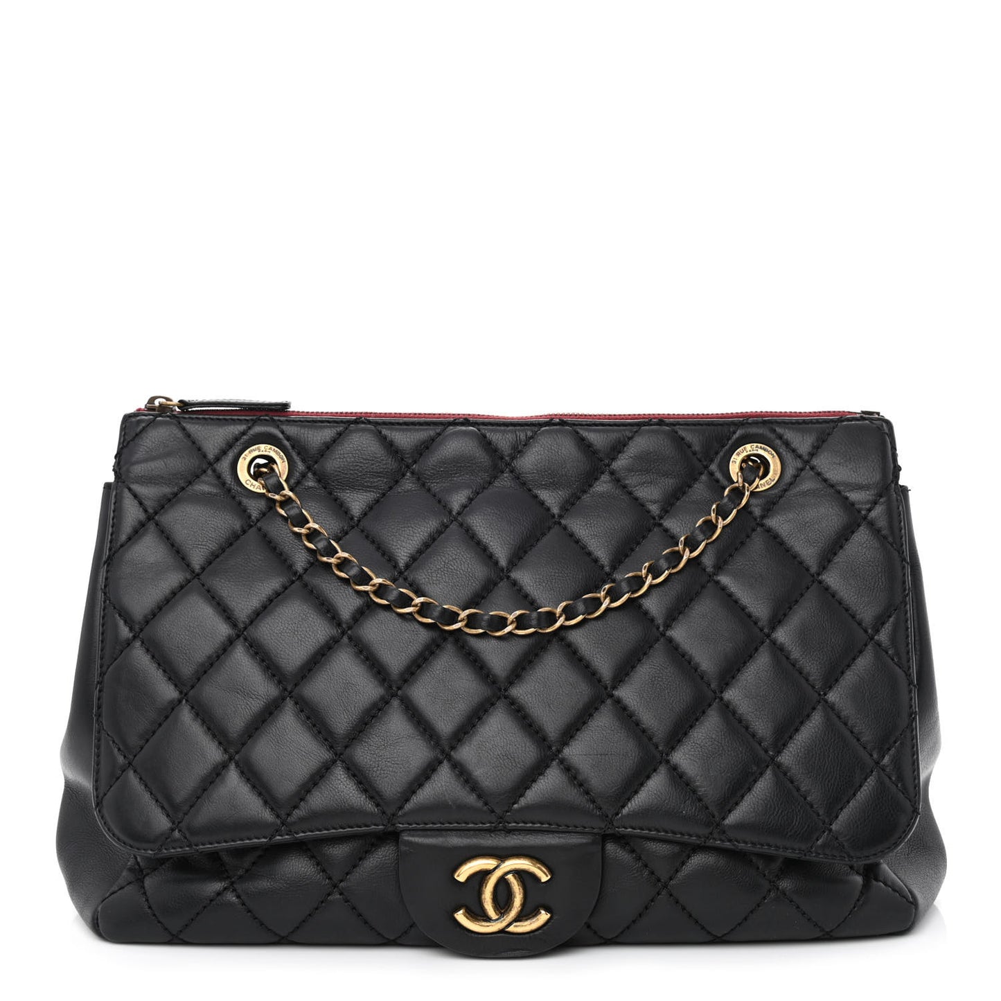 Calfskin Quilted Maxi Blizzard Zip Top Flap Black
