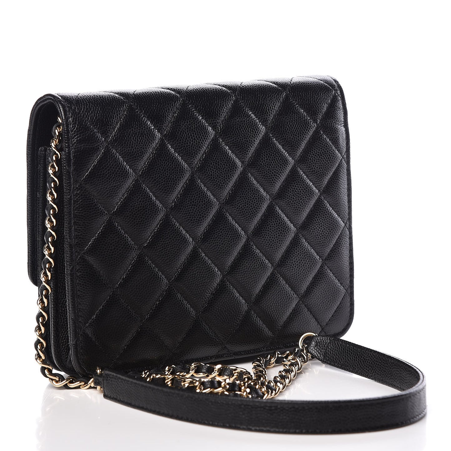 Caviar Quilted Square Wallet On Chain WOC Black