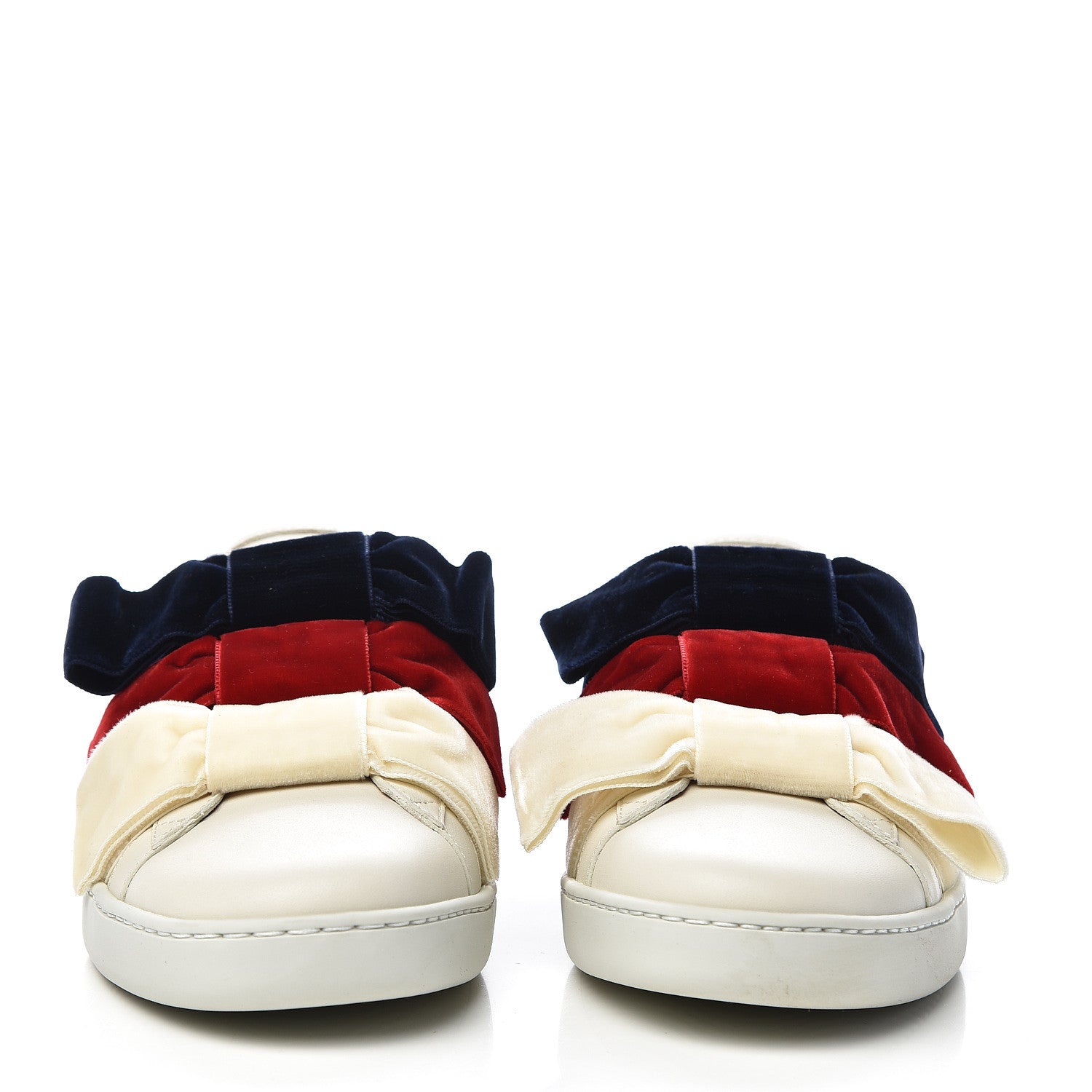 Gucci Calfskin Velvet Womens Bow Ace Sneakers 38.5 White 2 of 10
