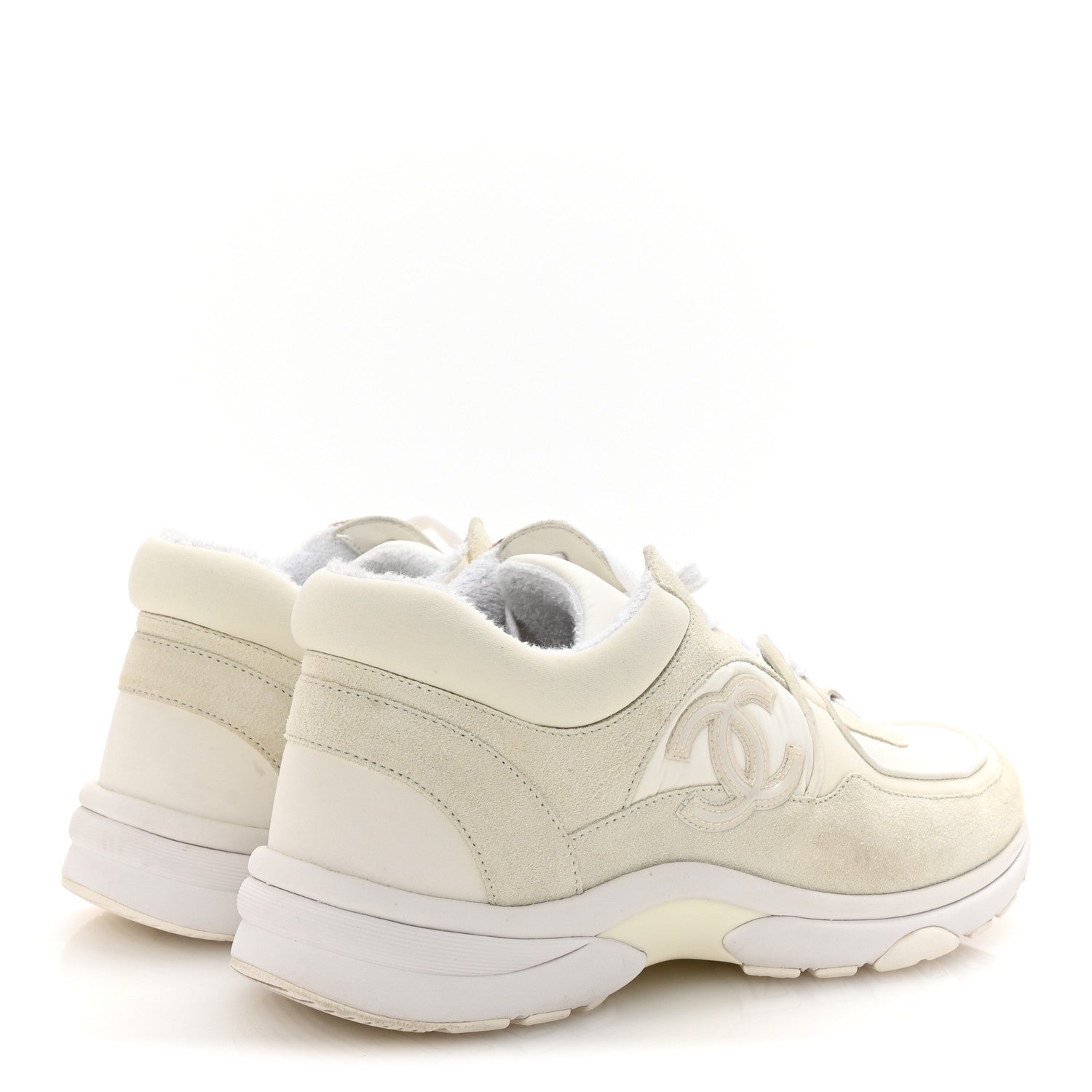 Chanel Suede Calfskin Fabric CC Sneakers 38.5 White 5 of 10