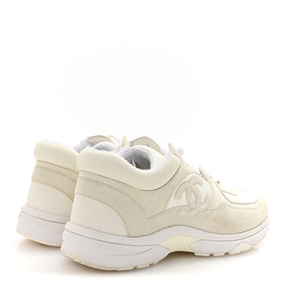 Chanel Suede Calfskin Fabric CC Sneakers 38.5 White 5 of 10
