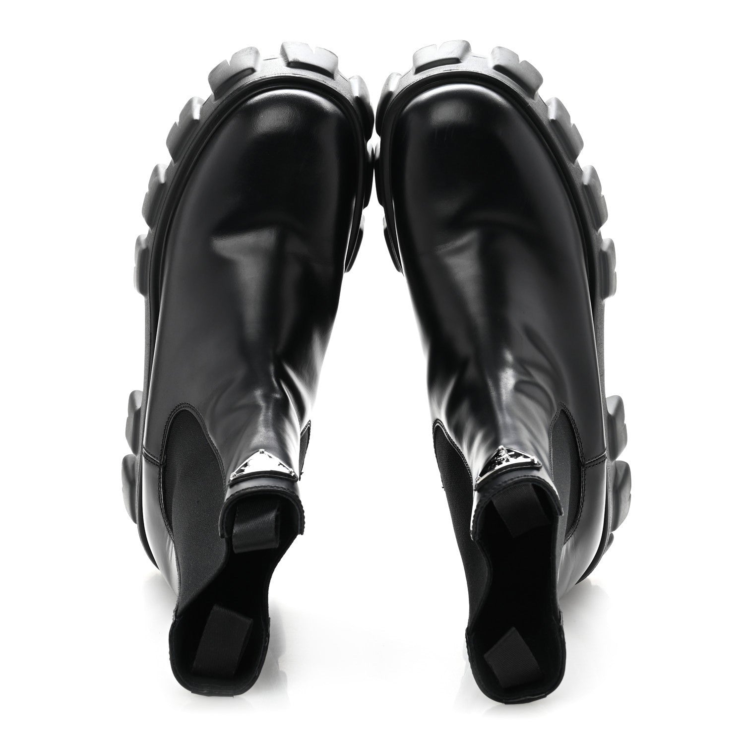 Prada Spazzolato Rois Triangle Monolith Chelsea 55mm Boots 40.5 Black 2 of 10