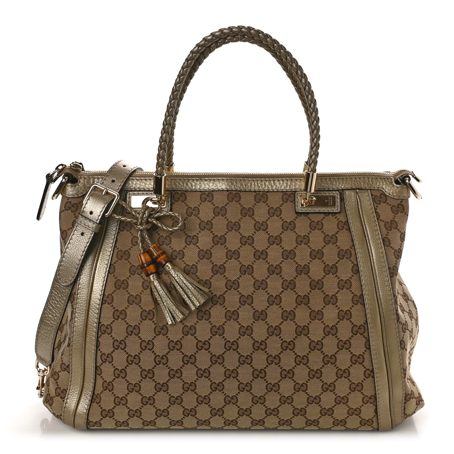 Gucci I Monogram Cellarius Calfskin Large Bella Top Handle Bag Gold 1 of 9
