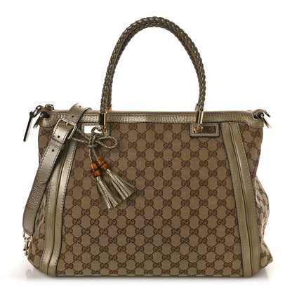 Gucci I Monogram Cellarius Calfskin Large Bella Top Handle Bag Gold 1 of 9