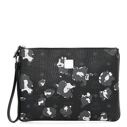MCM Visetos Floral Leopard Wristlet Zip Pouch Black 1 of 6