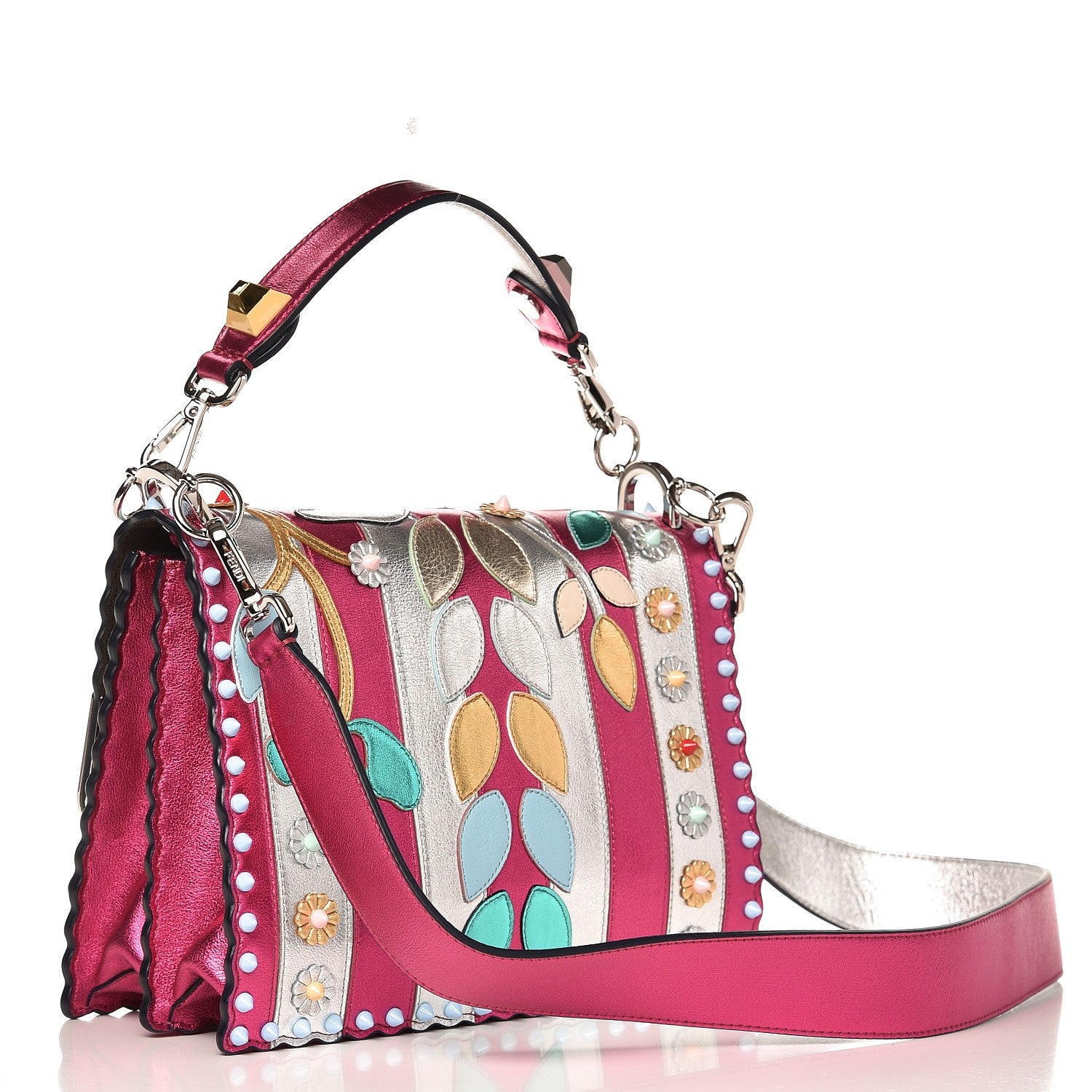 Fendi Metallic Calfskin Wonder Monster Kan I Shoulder Bag Pink Silver 3 of 7