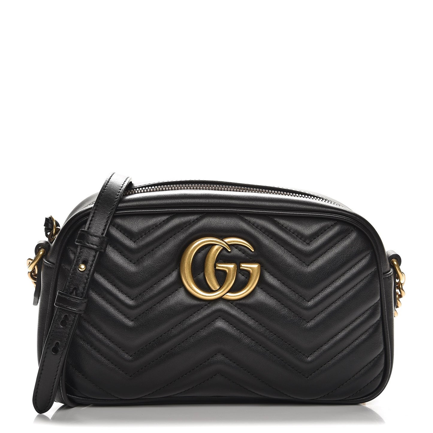 Calfskin Matelasse Small GG Marmont Chain Shoulder Bag Black