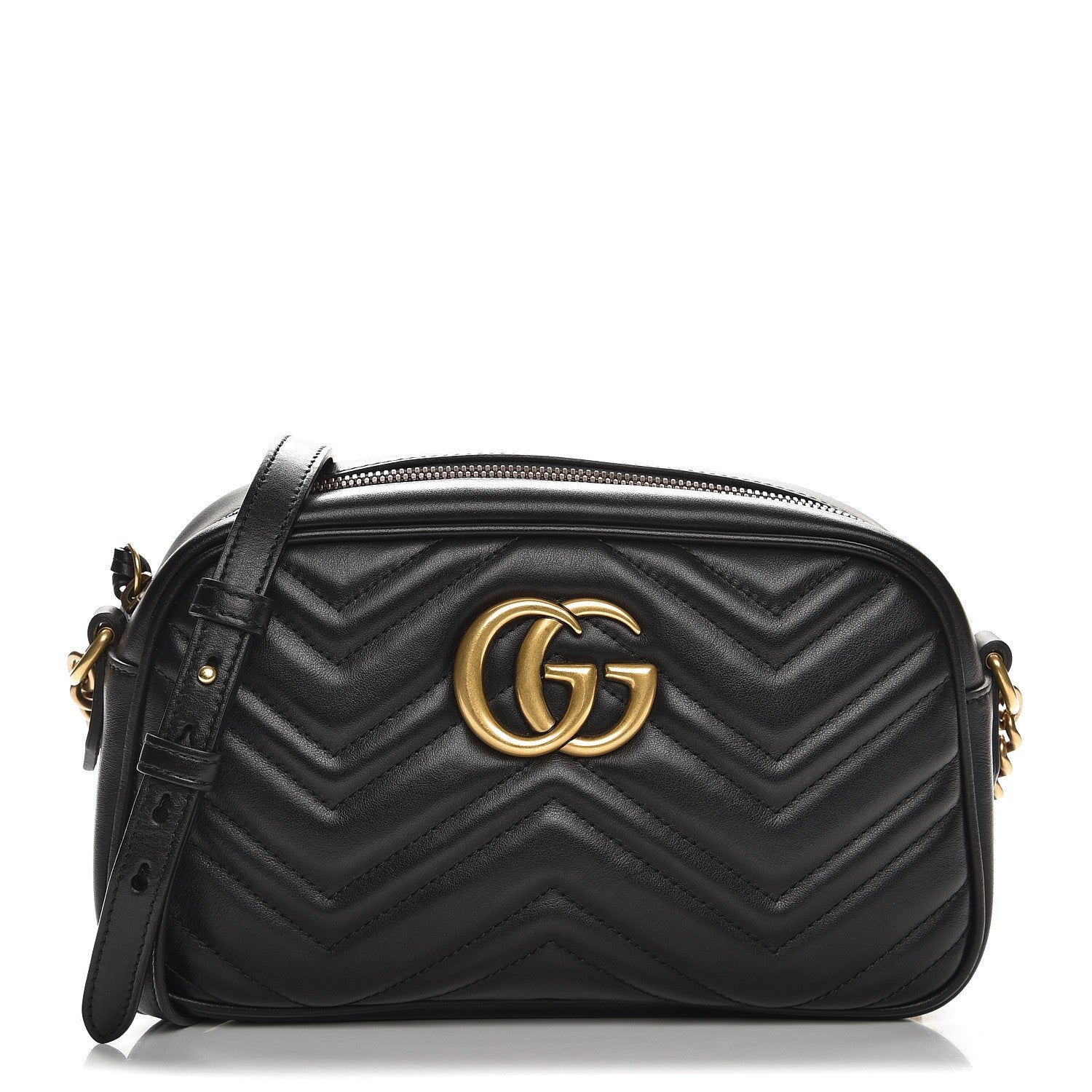 Gucci Calfskin Matelasse Small GG Marmont Chain Shoulder Bag Black 1 of 7