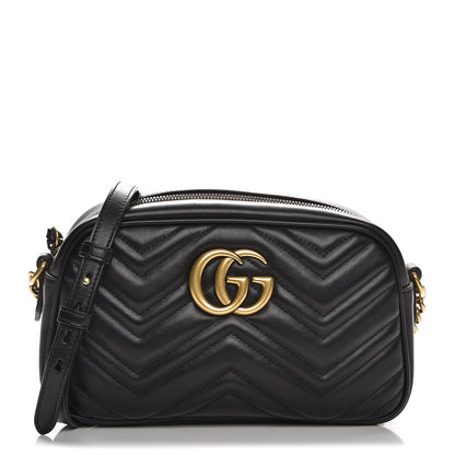 Gucci Calfskin Matelasse Small GG Marmont Chain Shoulder Bag Black 1 of 7