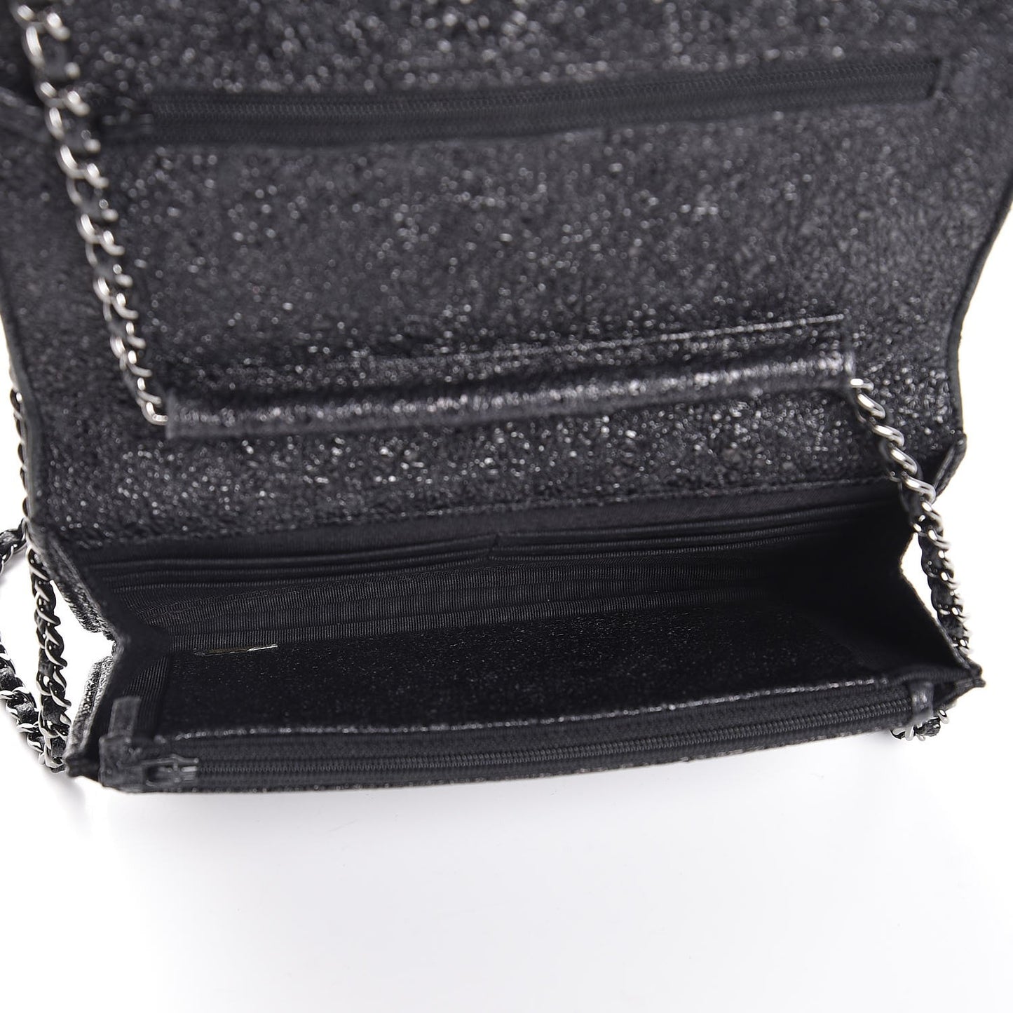 Crackled Calfskin Wallet On Chain WOC Black