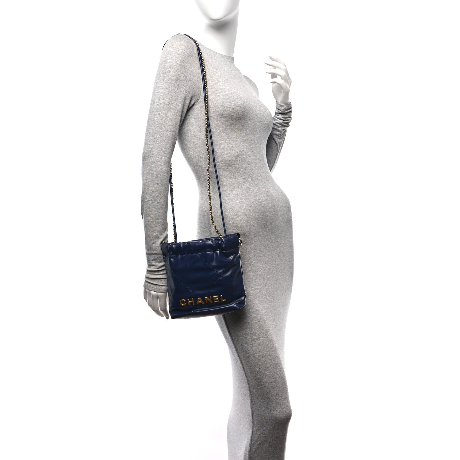 Chanel Shiny Calfskin Quilted Mini Chanel 22 Navy Blue 2 of 10