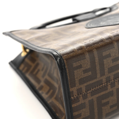 Fendi Glazed Fabric Vitello Century Plexiglass FF 1974 Stamp Patch Small Runaway Shopper Tote Mogano Panna Black 9 of 12