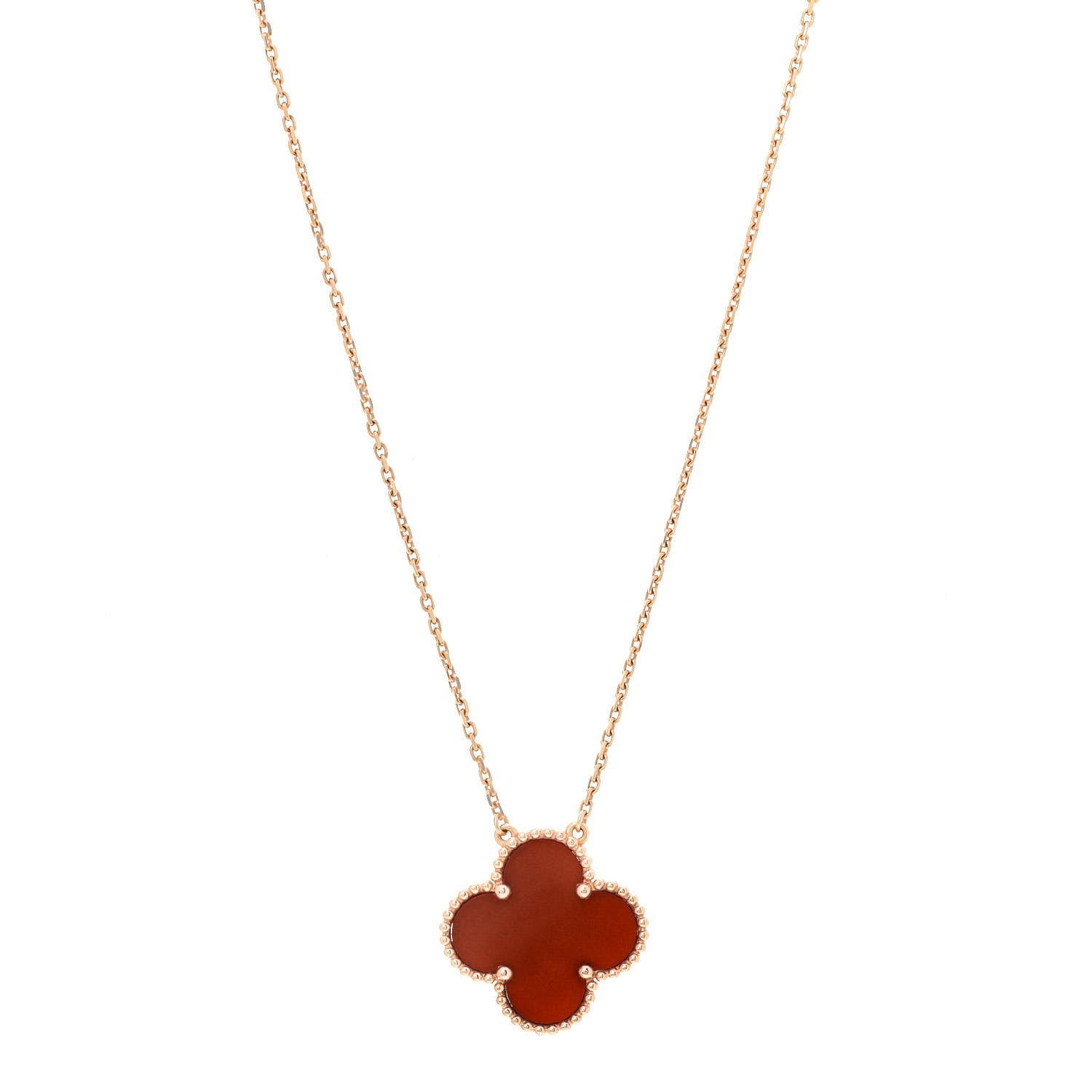 Van Cleef & Arpels 18K Rose Gold Carnelian Magic Alhambra Pendant Necklace 1 of 7