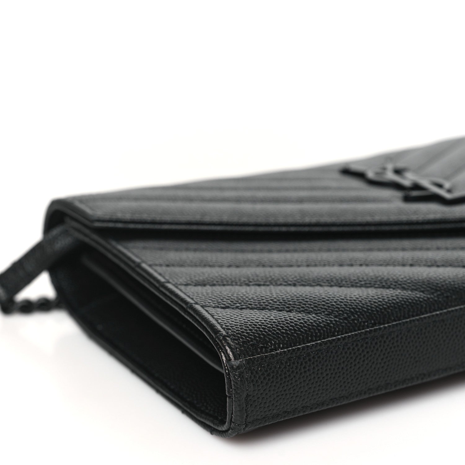 Saint Laurent Grain De Poudre Matelasse Chevron Monogram Monochrome Chain Wallet Black 8 of 10