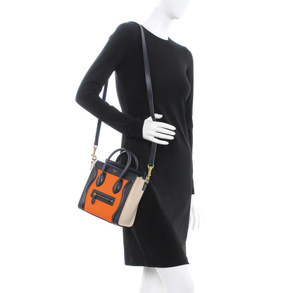 Celine Elephant Calfskin Nano Tri-Color Luggage Bright Orange 2 of 8