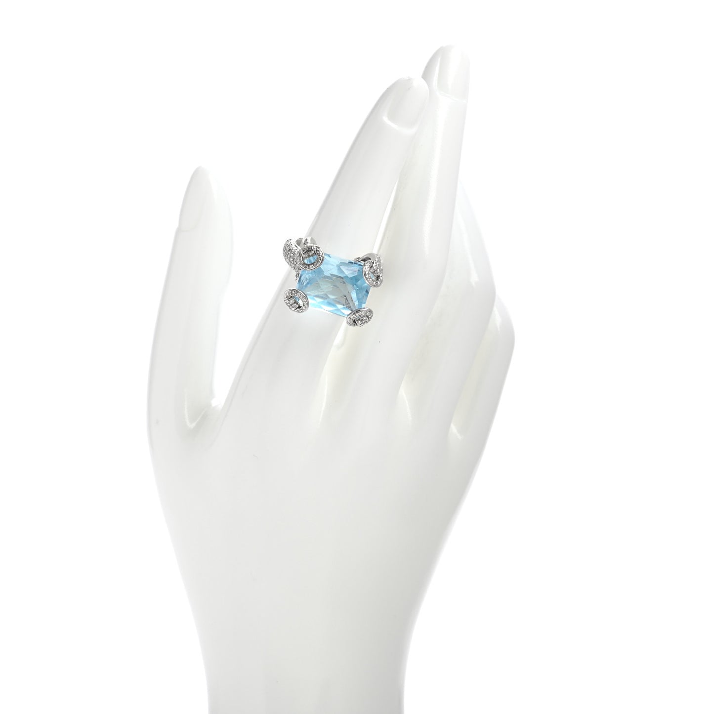 18K White Gold Diamond Blue Topaz Pave Horsebit Ring 53 6.5