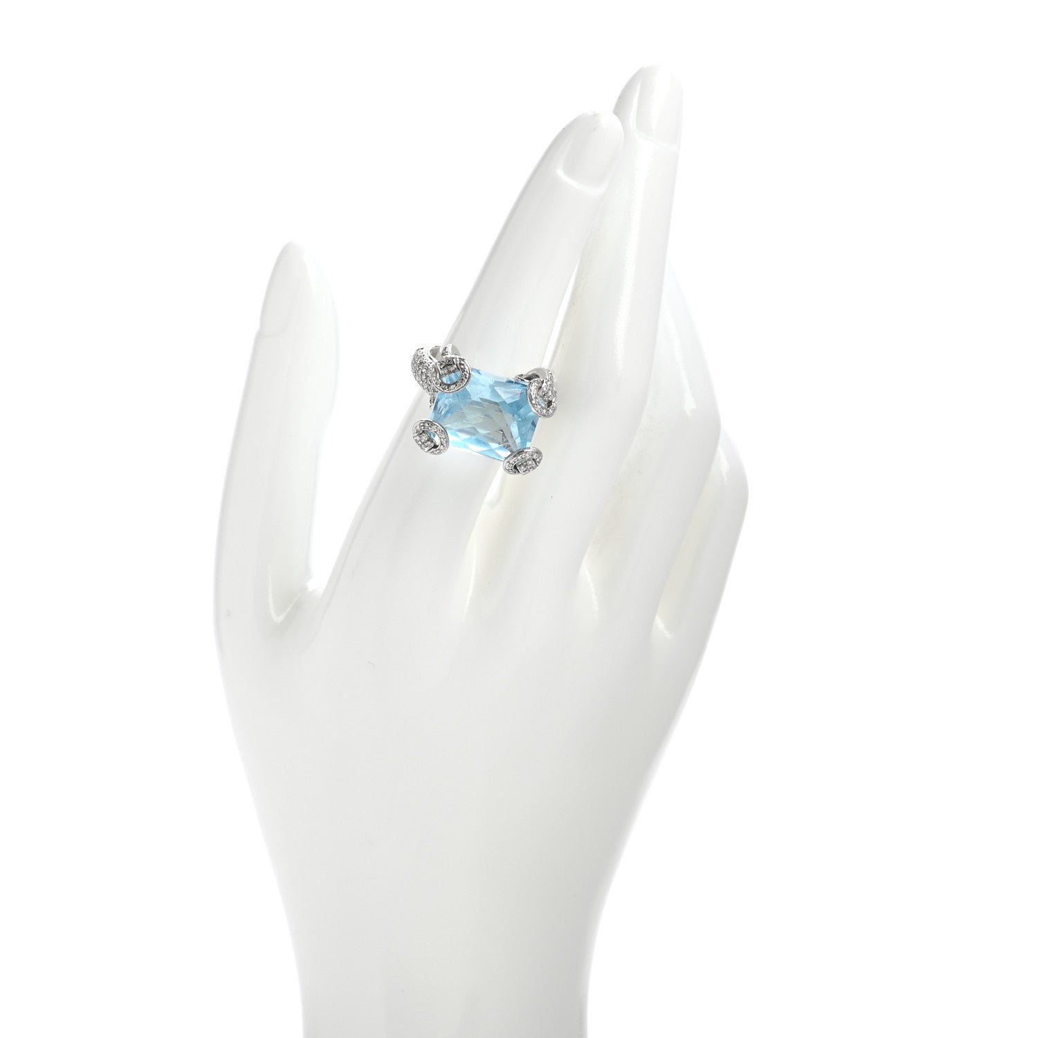 Gucci 18K White Gold Diamond Blue Topaz Pave Horsebit Ring 53 6.5 2 of 6