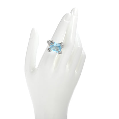 Gucci 18K White Gold Diamond Blue Topaz Pave Horsebit Ring 53 6.5 2 of 6