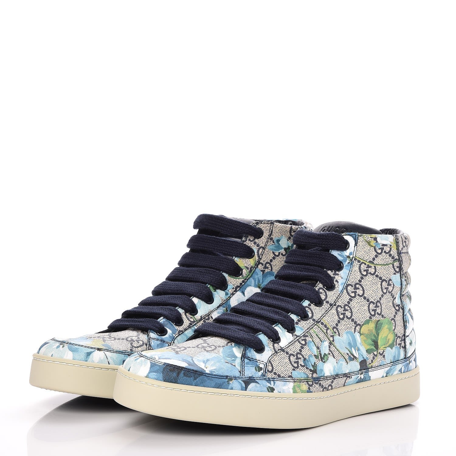 Gucci GG Supreme Monogram Blooms Mens High Top Sneakers 9.5 Beige Blue 3 of 9