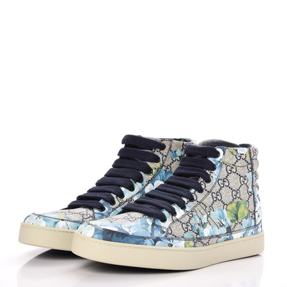 Gucci GG Supreme Monogram Blooms Mens High Top Sneakers 9.5 Beige Blue 3 of 9