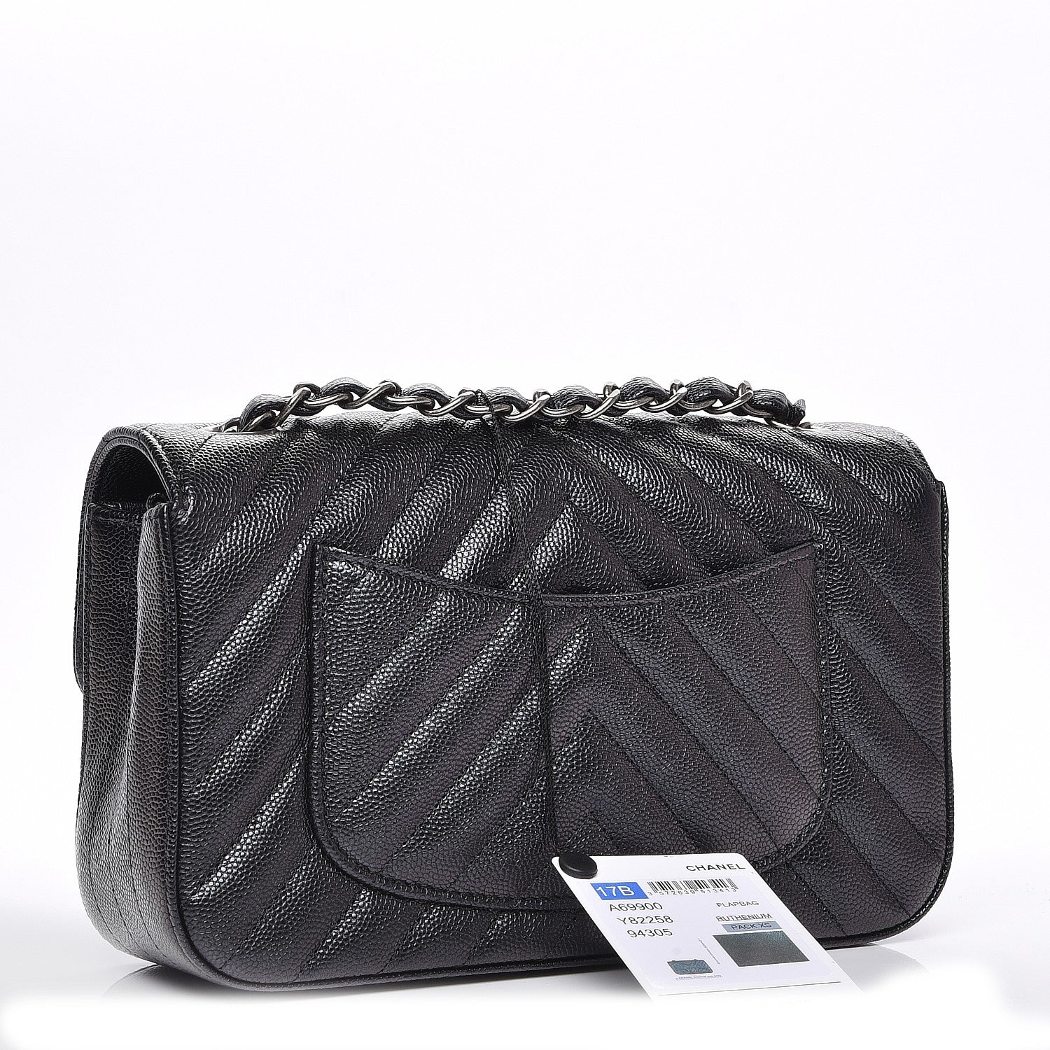 Chanel Metallic Caviar Chevron Quilted Mini Rectangular Flap Black 3 of 8