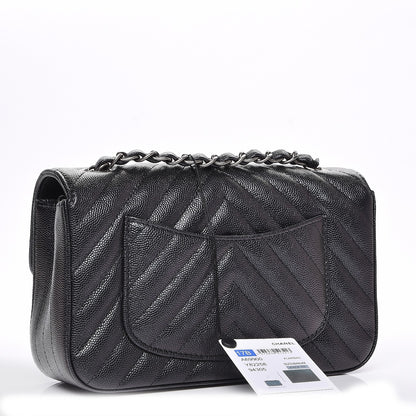 Chanel Metallic Caviar Chevron Quilted Mini Rectangular Flap Black 3 of 8