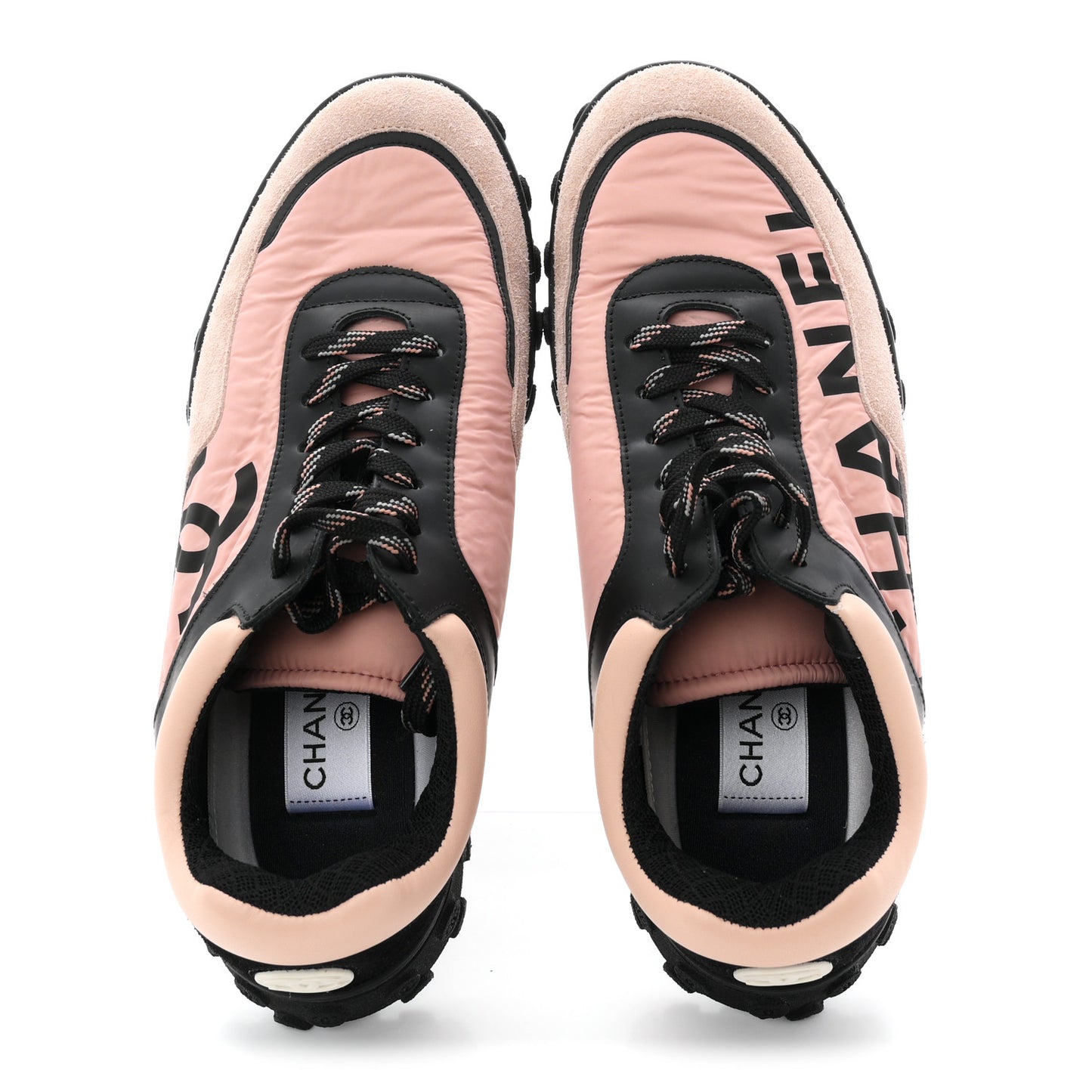 Nylon Calfskin Suede CC Womens Sneakers 37.5 Pink Black
