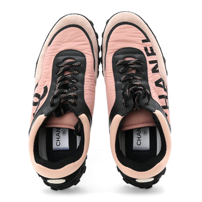 Chanel Nylon Calfskin Suede CC Womens Sneakers 37.5 Pink Black 2 of 10