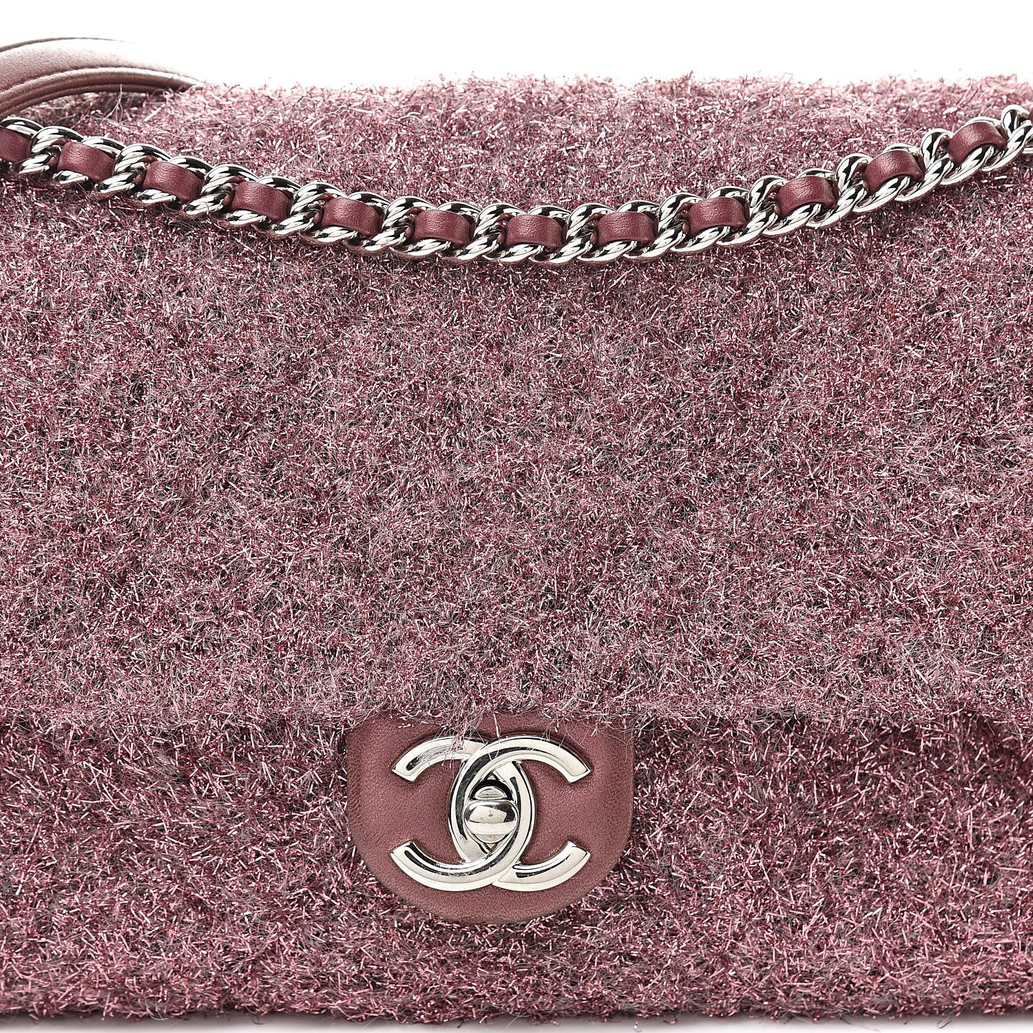 Chanel Lurex Knit Medium Pluto Glitter Flap Pink 8 of 12