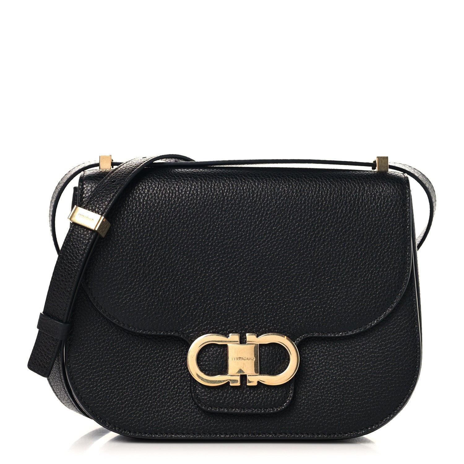 Salvatore Ferragamo Calfskin Double Gancini Crossbody Black 1 of 10
