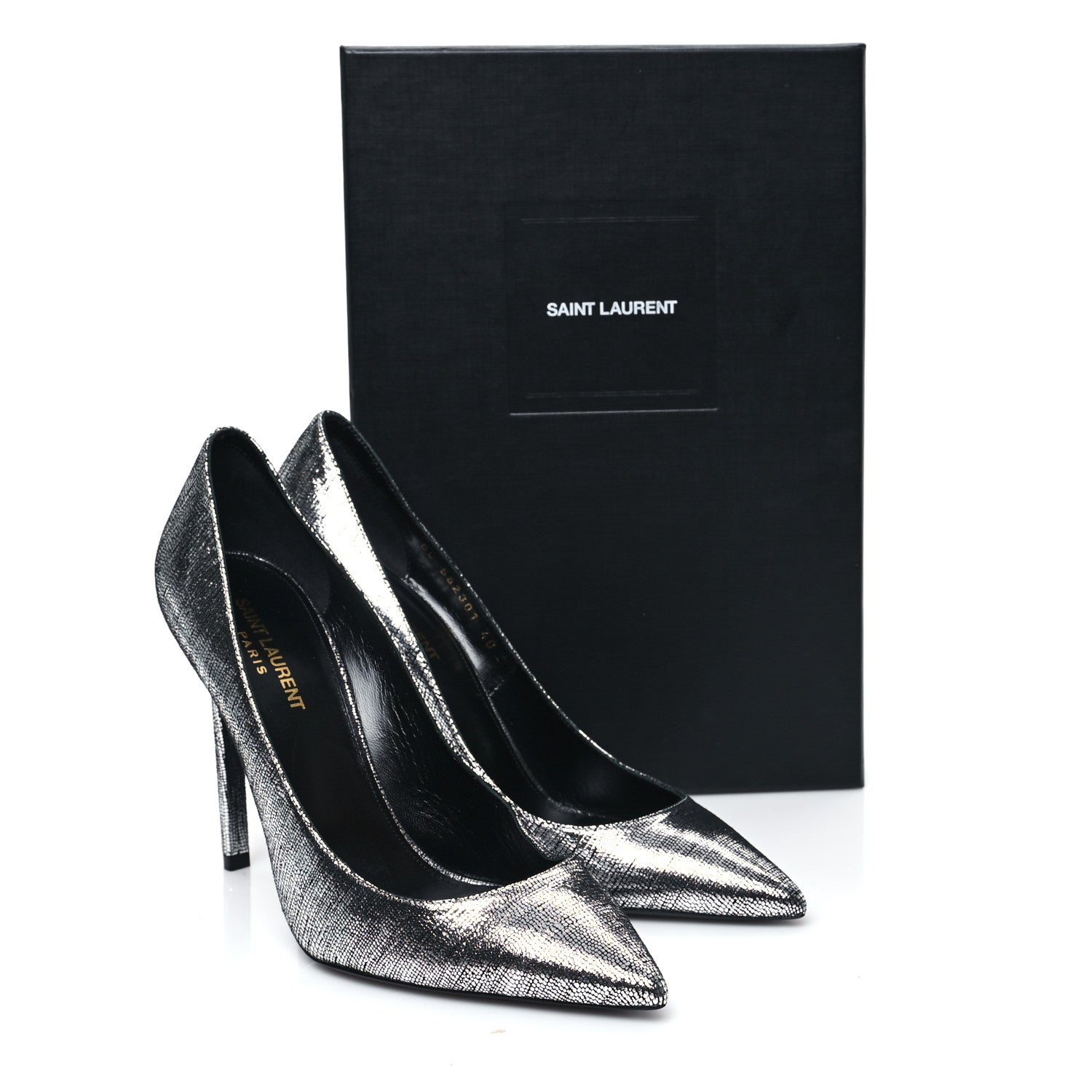 Saint Laurent Metallic Calfskin Anja 105 Pumps 40 Argento 10 of 10