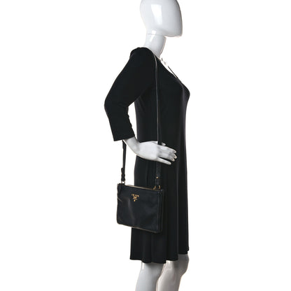 Prada Vitello Daino Double Zip Crossbody Bag Black 3 of 12